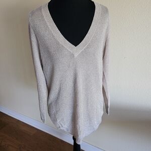 Reiss Metallic Sparklely DarkCream V-Neck Sweater Size XS